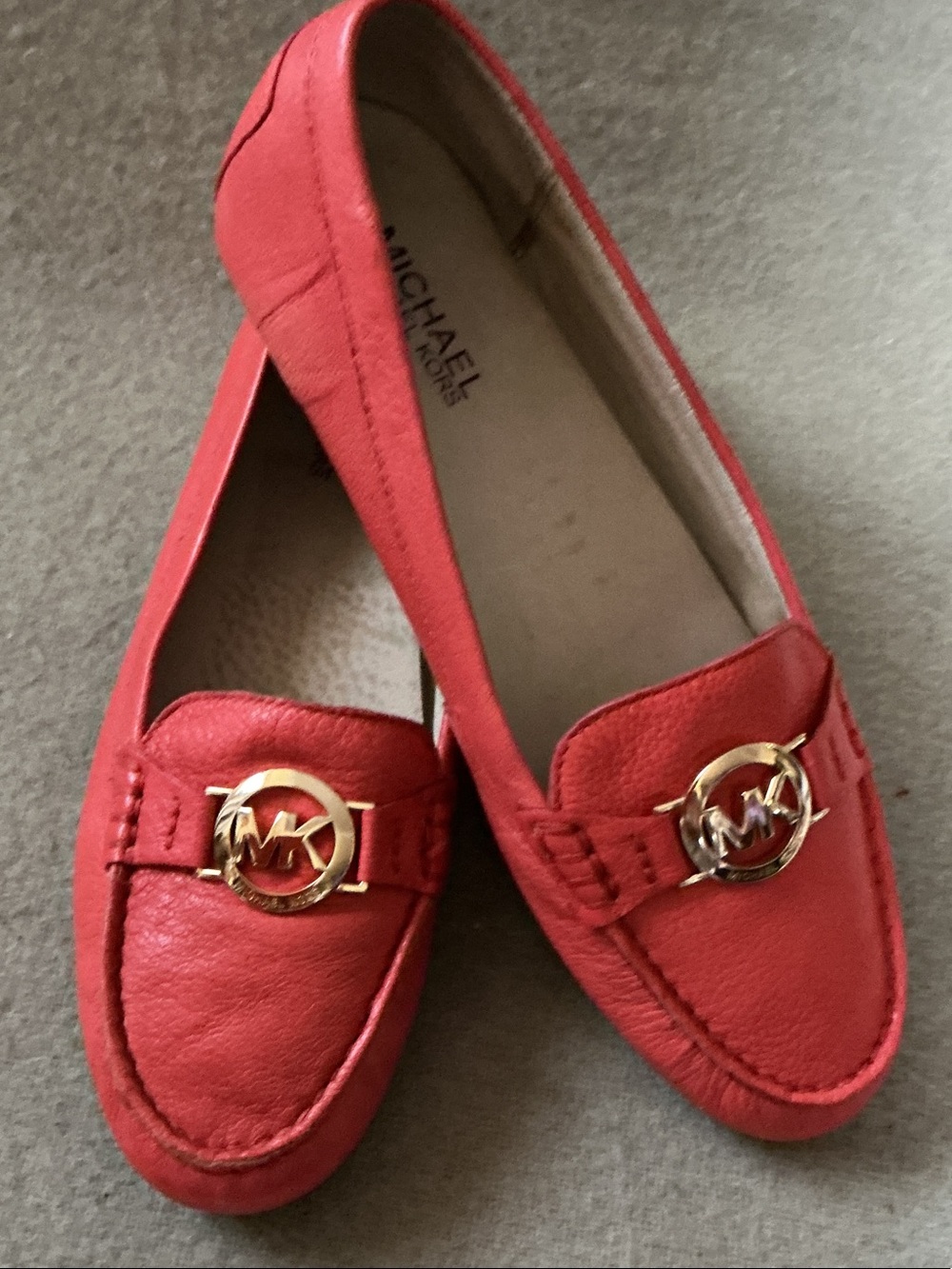 Michael Kors Red Leather MK Circle Logo Loafers